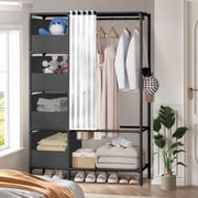 Portable Closet, Brochao Portable Wardrobe with 4 Storage Closet, Clothes Storage Cabinet with Curtain, for Living Room, Bedroom, Clothes Room, Black