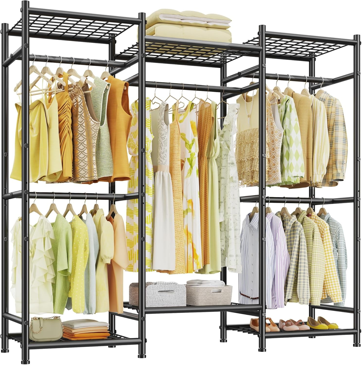Portable Closet,Clothes Rack with 5 Hang Rods & 6 Shelves,Clothing ...