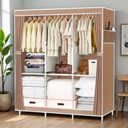 Non-Woven Fabric Closet Organizers and Storage with Cover, Portable Wardrobe Closet Storage, Dustproof Clothing Rack Shelf, Beige