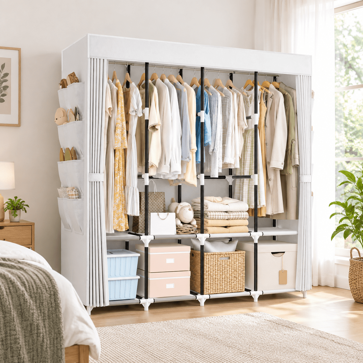 Portable Closet For Hanging Clothes 67 Inch Wide Wardrobe With Cover 4