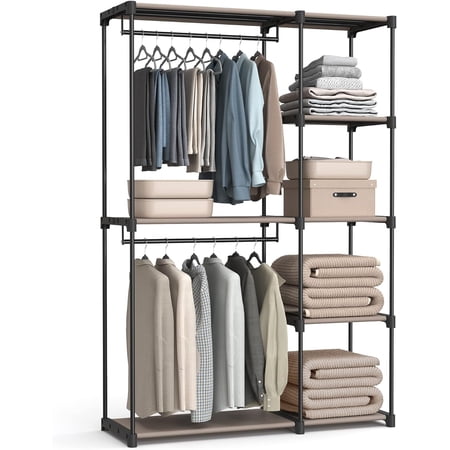 Portable Closet, Freestanding Closet Organizer, Clothes Rack with Shelves, Hanging Rods, Storage Organizer, for Cloakroom, Bedroom, 48.8 x 16.9 x 71.7 Inches, Taupe