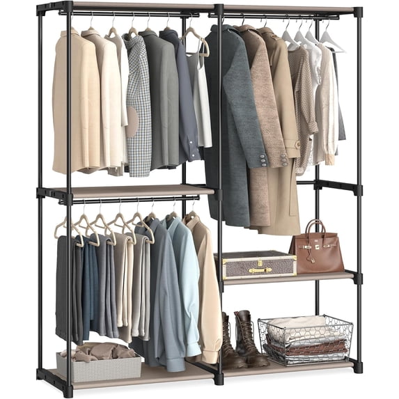SONGMICS Portable Closet, Freestanding Closet Organizer, Clothes Rack with Shelves, Hanging Rods, Storage Organizer, for Cloakroom, Bedroom, 54.3 x 16.9 x 71.7 Inches, Taupe