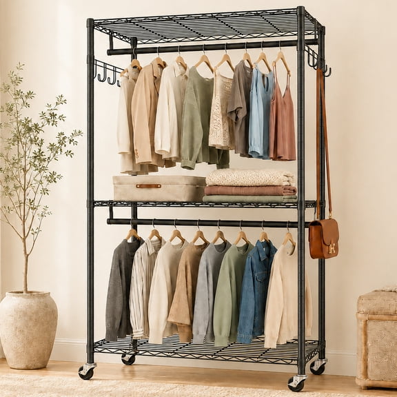 TINANA Portable Closet, Freestanding Closet Organizer, Clothes Rack with Shelves, Hanging Rods, Storage Organizer, for Cloakroom, Bedroom