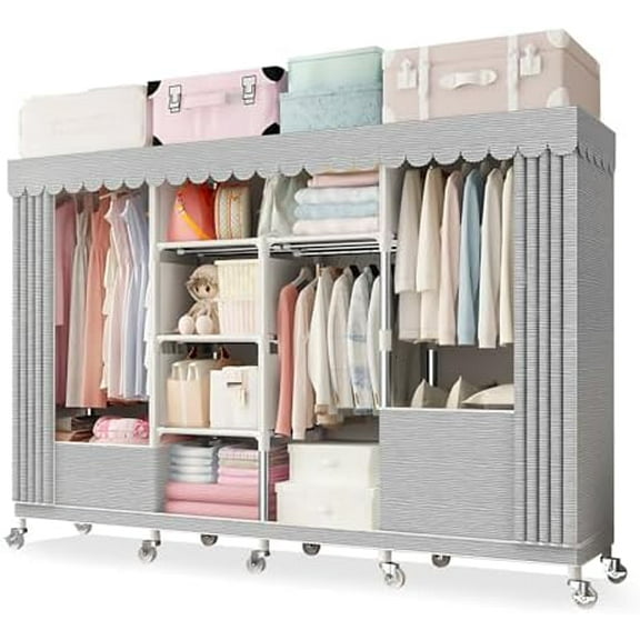Portable Closet for Hanging Clothes with Wheels wardrobe closet Wide Large Capacity Wardrobe Closet with Cover Storage Shelves and Hanging closets for hanging clothes for Cloakroom Bedroom(20