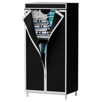 Portable Closet Organizers and Storage with Hanging & Folding Sections, Space-Saving Wardrobe Closet Organizer, Full-Cover Dustproof Hanging Clothing Rack for Bedroom, Apartment, Dorm, Black