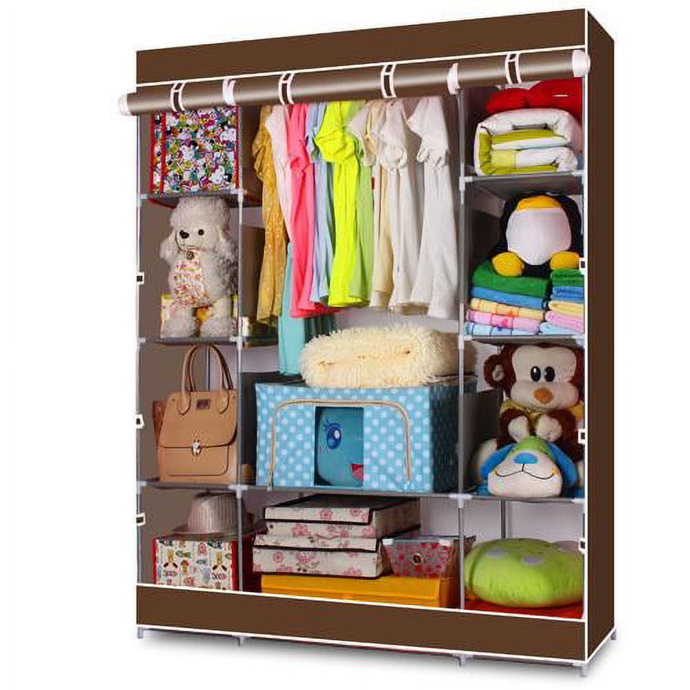 Portable Cloth Closet,Wardrobe Clothes Rack Storage Organizer with Shelf,  Dresser Portable Wardrobe Closet Storage with Oxford Cloth Fabric Cover,  Durable & Easy to Assemble (Grey) 