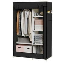 BAOKALER Portable Closet Organizer with 6 Shelves & 1 Hanging Rod, Non-woven Fabric Wardrobe Clothes Storage with 4 Side Pockets for Bedroom, Living Room, Cloakroom, Dorm, Apartment, Black