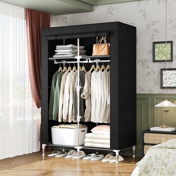 Portable Closet Organizers, Clothing Storage, Wardrobe with Shelves and Hanging Rod, Non-Woven Fabric Cover