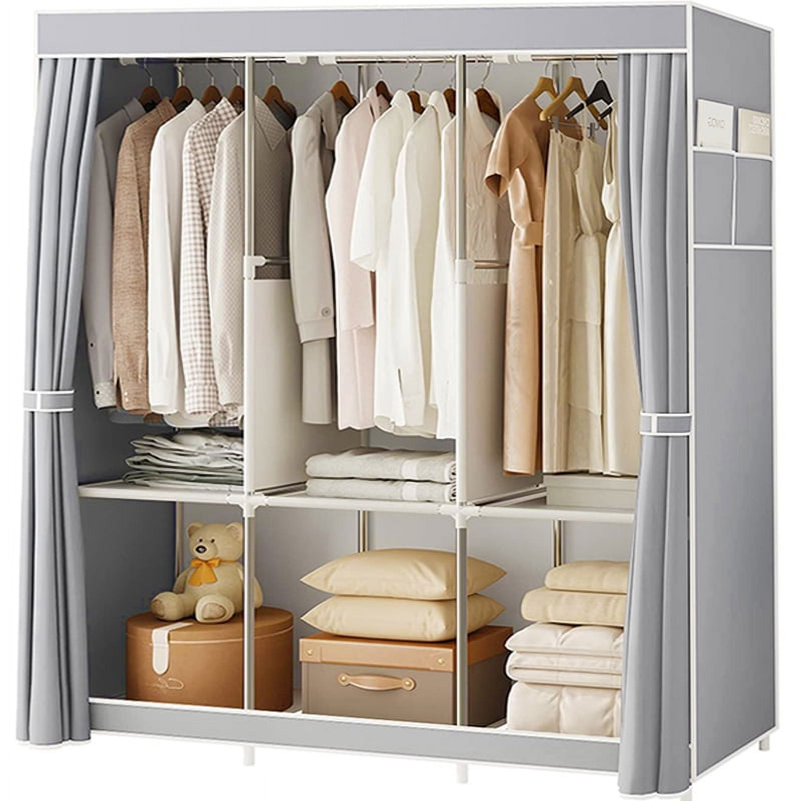 Clothes Organizer with 3 Hanging Rod Closet Organizer with Shelf Portable  Closet with Cover Clothes Rack Standing Closet Clothes Storage Wardrobe  Garment Cabinet 50x17x67inch 