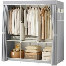 Portable Closet,Portable Wardrobe Closet Storage with 3 Hanging Rods,6 Storage Shelves,Side Pocket for Clothes Storage Organizer,Gray