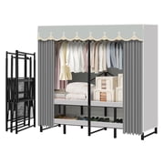 Heavy Duty Portable Closet Wardrobe with Cover, Foldable Garment Rack with Shelves for Bedroom Clothes and Bedding Storage, 1200 lb Capacity