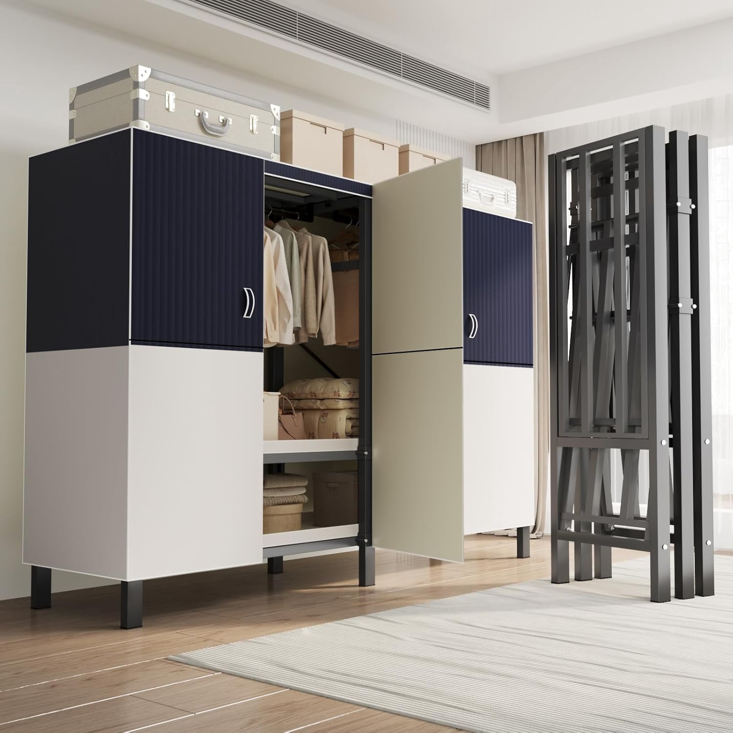 Portable Closet, Stand Alone Closet, Heavy Duty Covered Clothes Rack