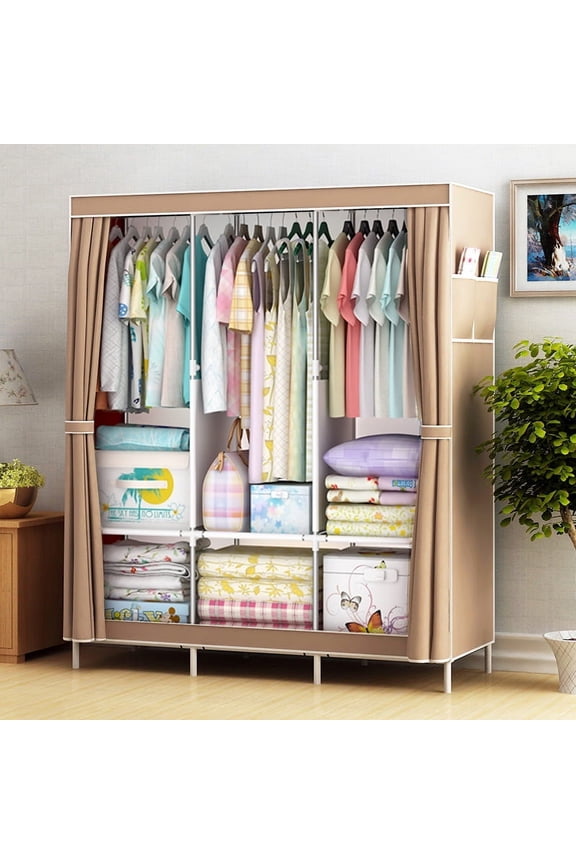 Portable Closet Storage Organizer Clothes Wardrobe Shoe Clothing Rack Shelf Dustproof Non-woven Fabric, Quick and Easy to Assemble