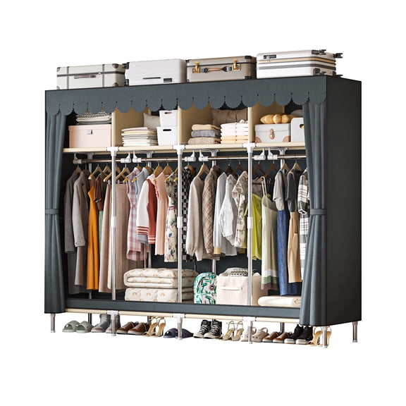 ArluKin Portable Closet Storage Organizer Clothes Wardrobe Shoe Clothing Rack Shelf Dustproof Non-woven Fabric, Quick and Easy to Assemble