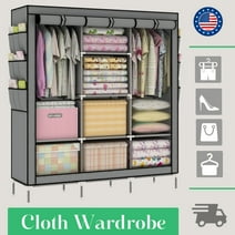 Portable Closet Storage Organizer Clothes Wardrobe Shoe Clothing Rack Shelf Dustproof Non-woven Fabric,Quick and Easy to Assemble