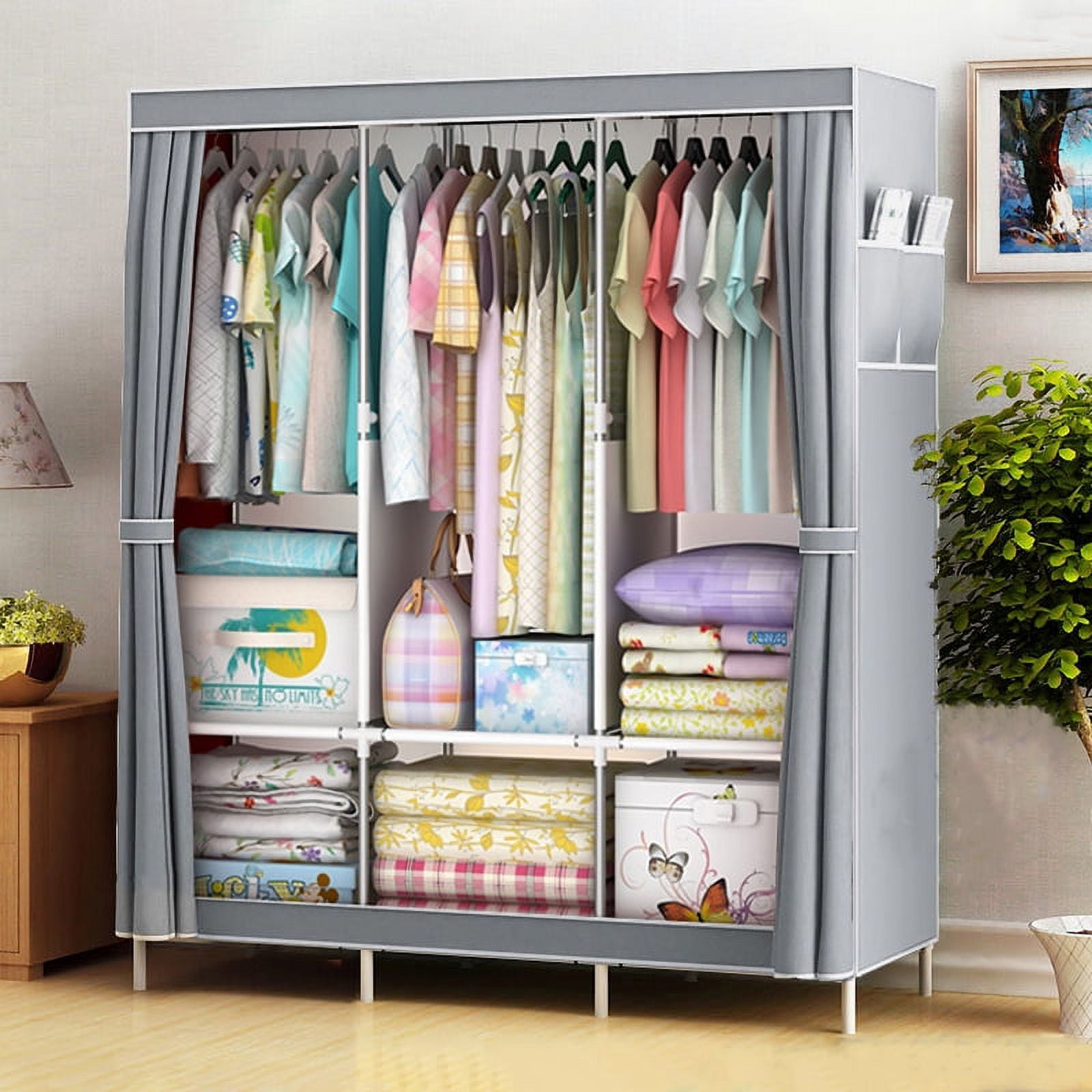 Portable Closet Storage Organizer Clothes Wardrobe Shoe Clothing Rack Shelf  Dustproof Non-woven Fabric,Quick and Easy to Assemble 