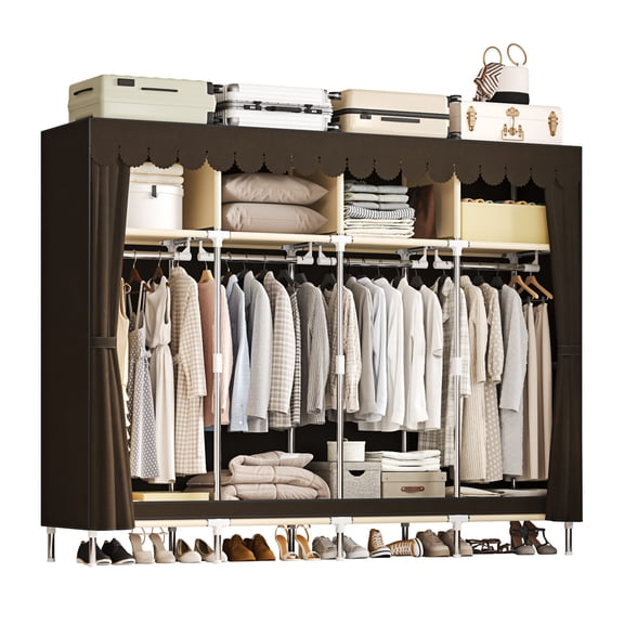 Portable Closet Storage Organizer Clothes Wardrobe Shoe Clothing Rack Shelf Dustproof Non-woven Fabric, Quick and Easy to Assemble