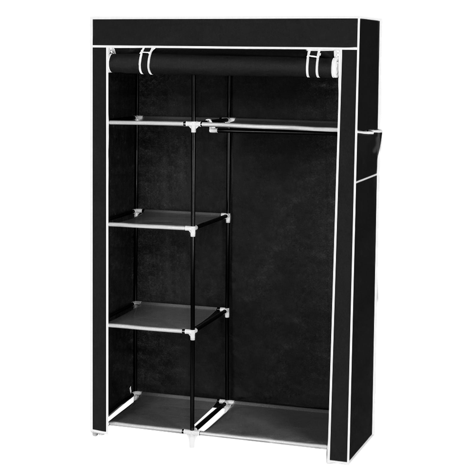 Portable Closet Storage Organizer Wardrobe Clothes Rack with Shelves Black