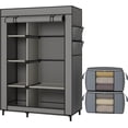 thumbnail image 1 of Portable Closet, Wardrobe with 6 Shelves and Hanging Rod, Storage Organizer for Bedroom, Non-Woven Fabric Cover with 4 Side Pockets, Includes 2 Storage Bags for Clothes, Black, 1 of 18