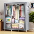 thumbnail image 1 of Portable Closet Wardrobe Closet with 3 Storage Shelves and 4 Side Pockets White Gray Portable Closets for Hanging Clothes Easy to Assemble and Strong and Stable, 1 of 7