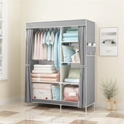 CISILOV Portable Closet Organizers, Wardrobe Closet with 1 Hanging Rod, 6 Storage Shelves & 2 Side Pockets, Free Standing Closet Clothes Organization & Storage with Cover for Bedroom, Dorm