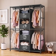 Portable Closet, Wardrobe Closet for Hanging Clothes with 4 Storage Drawers, Freestanding Closet Organizers and Storage for Bedroom, Black