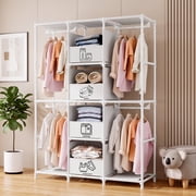 Portable Closet, Wardrobe Closet for Hanging Clothes with 4 Storage Drawers, Freestanding Closet Organizers and Storage for Bedroom, White