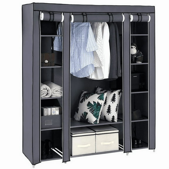 Portable Closet Wardrobe Clothes Rack Storage Organizer Shelf, Water-Proof Fabric, 58 x 17 x 68 7/8 in, Gray