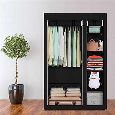 Portable Closet Wardrobe Clothes Storage Organizer with Selected Non-Woven Fabric Cover, Stable Metal Tube Frame and Hanging Rod for Small Rooms, 42" W x 17 3/4" D x 67" H Black
