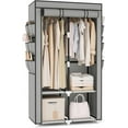 thumbnail image 1 of Portable Closet Wardrobe for Hanging Clothes with 4 Storage Shelves, 2 Hanging Rods and 6 Pockets, Stable and Easy Assembly Clothes Rack with Cover Free Standing Closet for Bedroom, Grey, 1 of 18