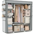 thumbnail image 1 of Portable Closet Wardrobe for Hanging Clothes 57.3 Inch Large Capacity Clothes Rack with Cover, 10 Storage Organizer Shelves, 1 Hanging Rods and 6 Pockets, Free Standing Closet for Bedroom, Grey, 1 of 17