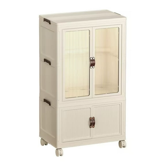 Portable Closet Wardrobe for Hanging Clothes, Folding Stackable Storage Bins with Lid, Wheels and Hanging Rod Folding Storage Box, 1 Hanging Area, 1 Drawer(25Wx16.5Dx43.5H)