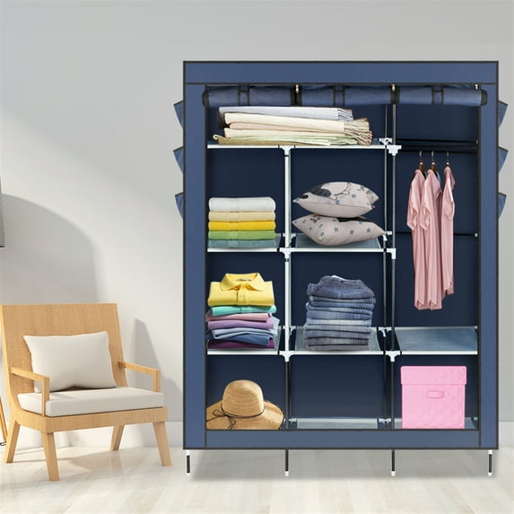 Portable Closet Wardrobe,Non-woven Fabric Assembled Cloth Wardrobe Clothes Storage Clothing Rack Shelf Dustproof for Bedroom and Living Room
