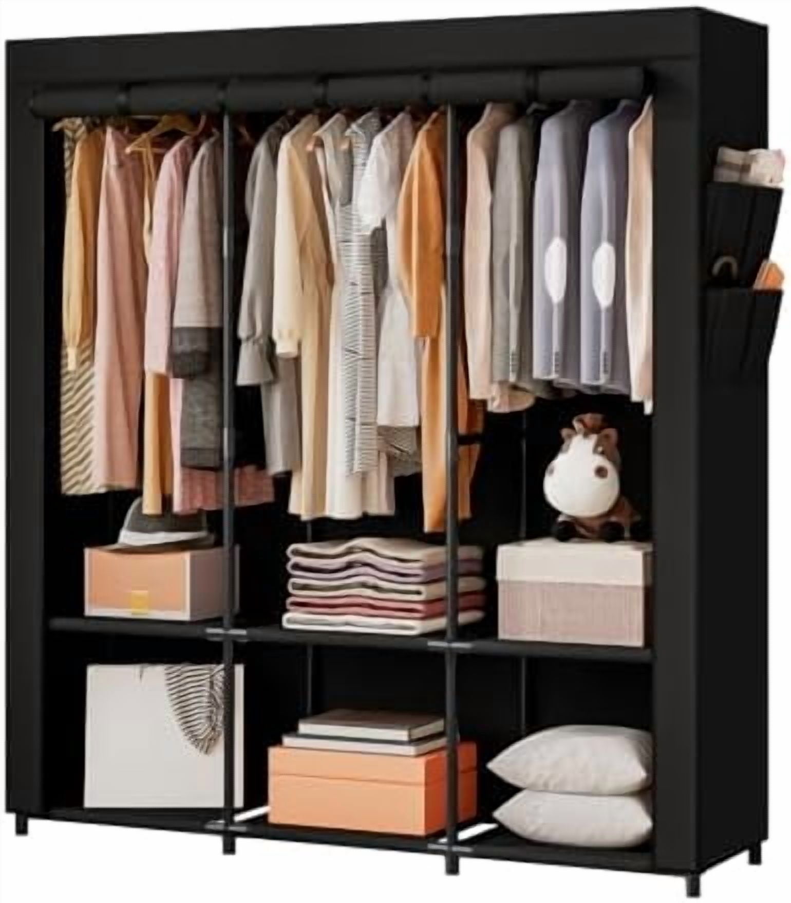Metal Wardobe Rack Portable Closet Wardrobe Storage Organizer Metal Hanging Rack Non-Woven ...