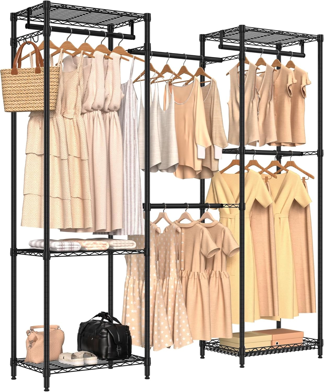 Portable Closet Wardrobe, Large Clothes Rack Freestanding Wire Garment ...