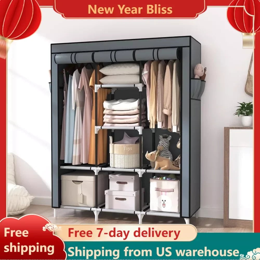 Portable Closet Wardrobe for Hanging Clothes, Sturdy Large Wardrobe