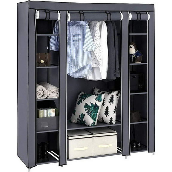 Portable Closet Wardrobe with Cover for Hanging and Folding Clothes Storage Organizer with Non-Woven Fabric and Zippered Cover