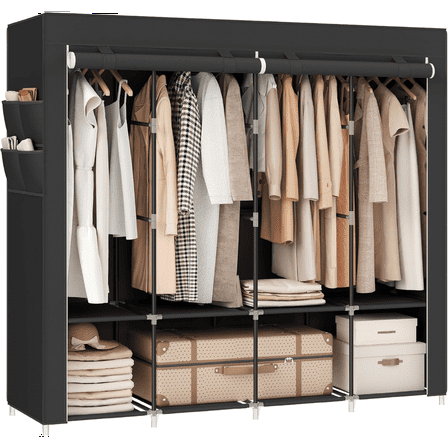 Portable Closet Wardrobe with Hanging Rods and Shelves, Heavy-Duty Foldable Storage Organizer for Bedroom and Apartment Use.