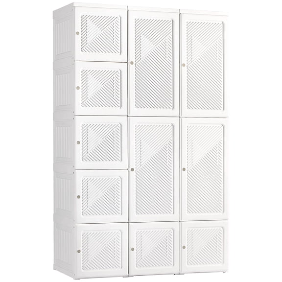 Portable Closet Wardrobe with Magnetic Doors, Foldable Armoire with Hanging Rods&Cube Storage, White Clothes Organizer