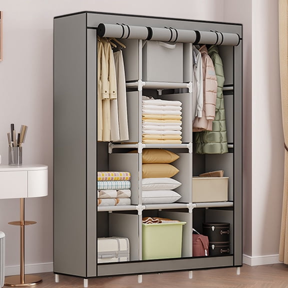 Portable Cloth Closet Organizer, Modular Wardrobe Storage Cabinet for Clothes, Jackets, Coats, Foldable, Space-Saving, Non-Woven Fabric, Easy Assembly, Home, Dormitory, Bedroom