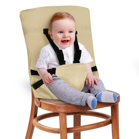 Portable Cloth High Chair By Baby Pick- Foldable High Chair For Travel With Adjustable Shoulder Straps- Compact Harness Seat For Babies & Toddlers- Easy To Use Washable Feeding Safety Seat- Beige