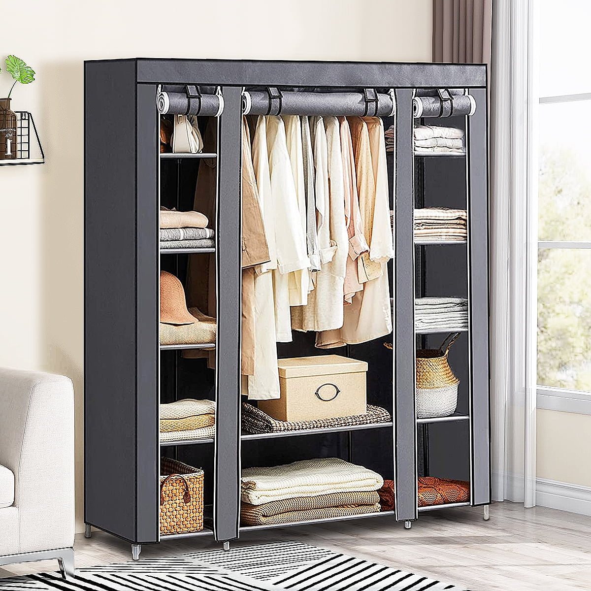 Portable Clothes Closet with 12 Shelf Clothes Organizer 67 50.4 17.7 Inch Clothes Rack Standing Wardrobe Closet Storage Closet Organizer