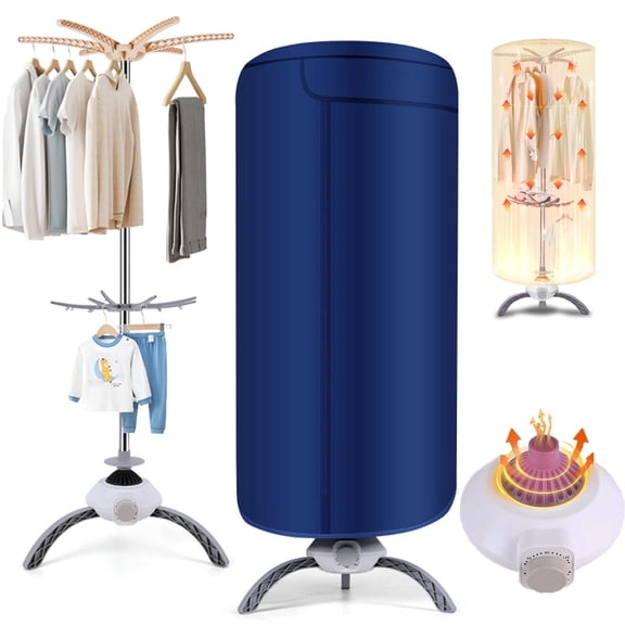 Portable Clothes Dryer, 900W Mini Compact Clothes Dryer with Timer, Small Quiet Fast-Drying Machine Double Layer Foldable Electric Clothes Dryer for Laundry Travel Apartments Families and RV, Blue