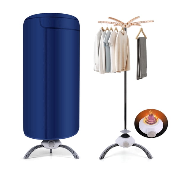 Portable Clothes Dryer, Double-layer Foldable Dryers Rack, Electric Drying Machine, Mini Circular Fast Dry Clothes and Shoes, with Adjustable Timer for Apartment,Travel, Dorms, Laundry (Blue)