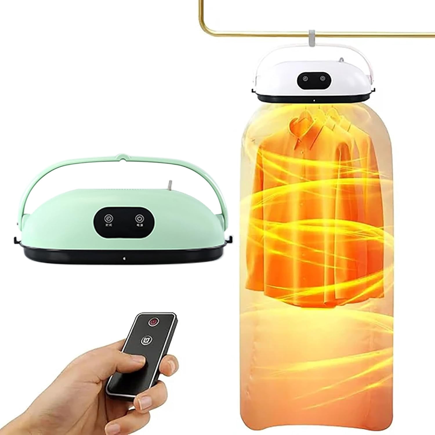 Portable Clothes Dryer with Remote Control Mini Electric Laundry Dryers Foldable Compact Fast Drying Hanging Dryer Safe for Home Apartment Travel RV Dorm Durable, Green
