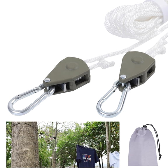 Portable Clothes Drying Line, Retractable Rope with Pulleys and Carabiners for Outdoor Camping Indoor Balcony Hotel RV Cruise Ship, White 19Ft