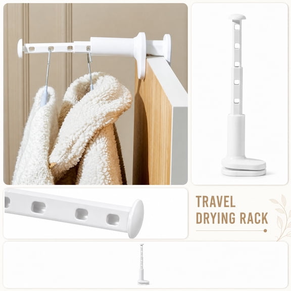 Portable Clothes Drying Rack, Extendable Plastic Drying Rod, Clip-On Door Clothes Rack, Adjustable Height Small Clothes Rack, Lightweight No-Drill Travel Drying Stand Measures