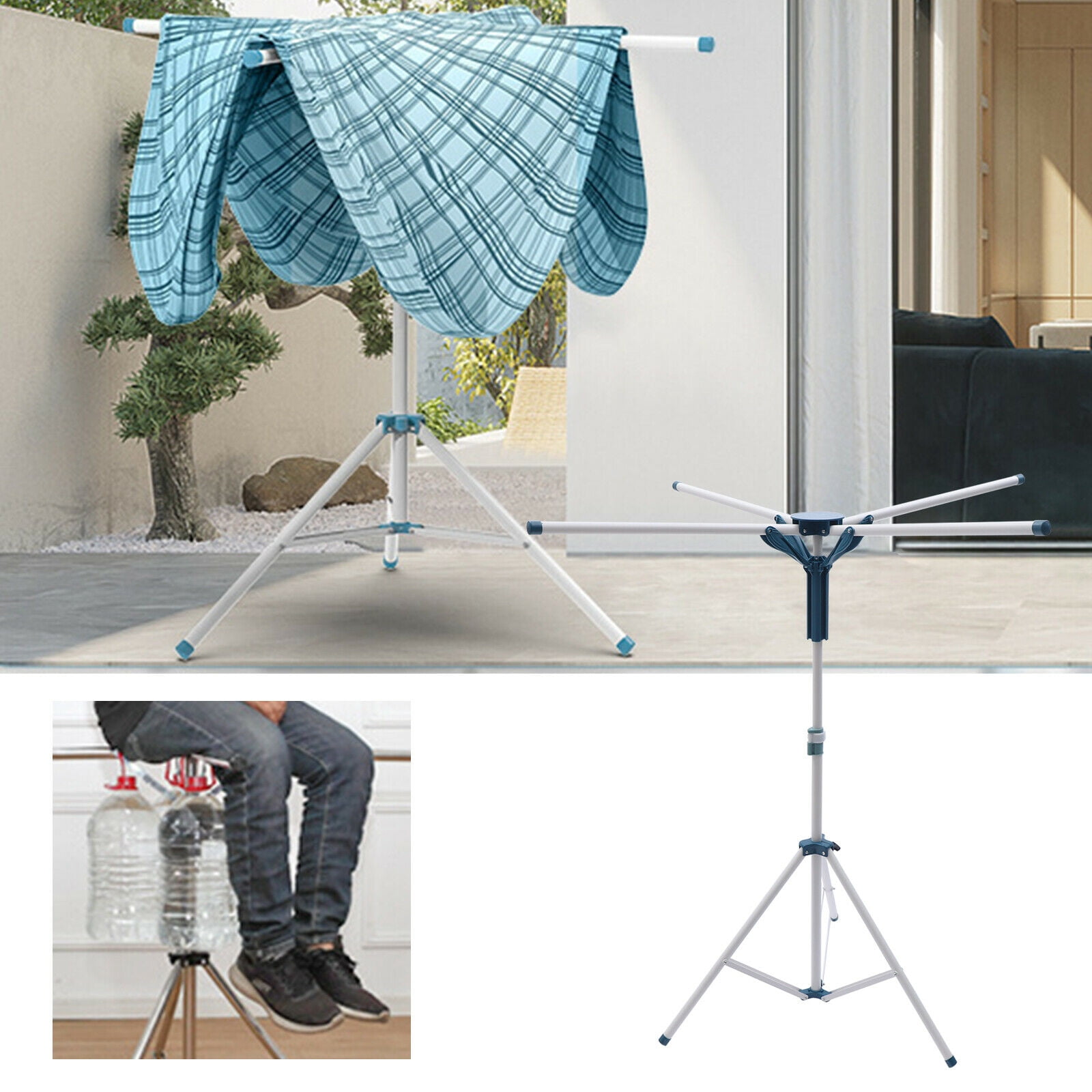 Portable Clothes Drying Rack+Tripod Stand Foldable Garment Stand Coat