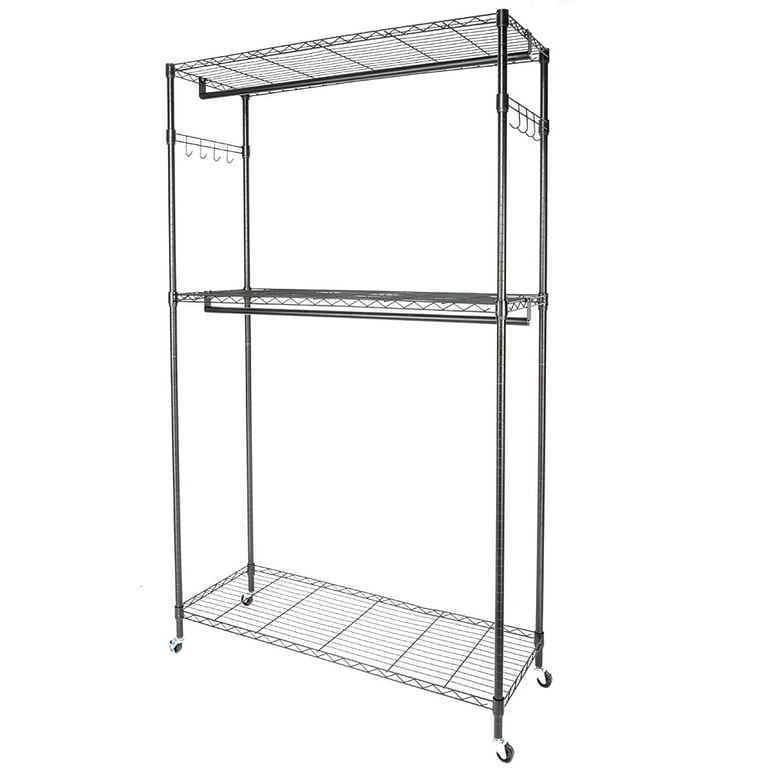 Portable Clothes Rack, Heavy Duty Hanging Garment Rack with Wheels