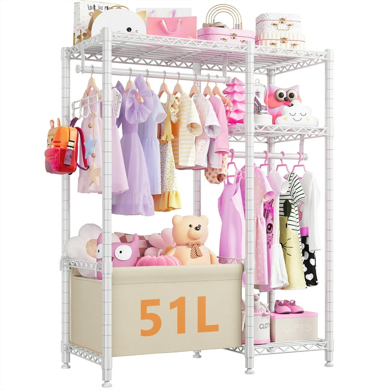 Portable Clothes Rack Loads 500lbs Clothing Racks for Hanging Clothes Adjustable Garment Rack Cute Metal Frame Clothing Rack White